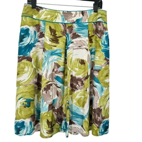 Talbots Skirt Size 10 womens blue green pleated Floral 100% Silk - Picture 1 of 8